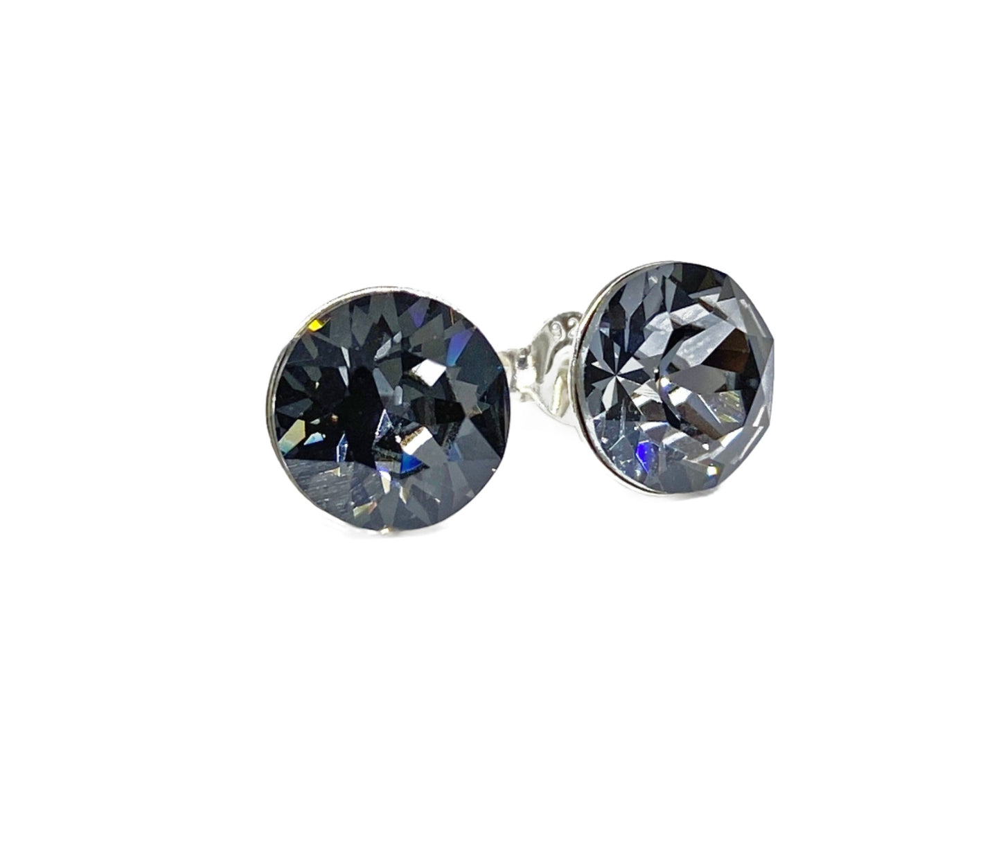 8mm Swarovski Crystal Stud Earrings in Crystal Silver Night, set in Sterling Silver