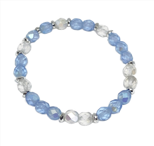 Faceted Crystal Bracelet in Matte Opal AB and Matte Ice Blue