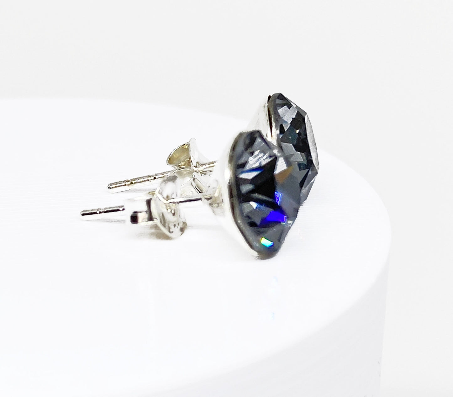8mm Swarovski Crystal Stud Earrings in Crystal Silver Night, set in Sterling Silver