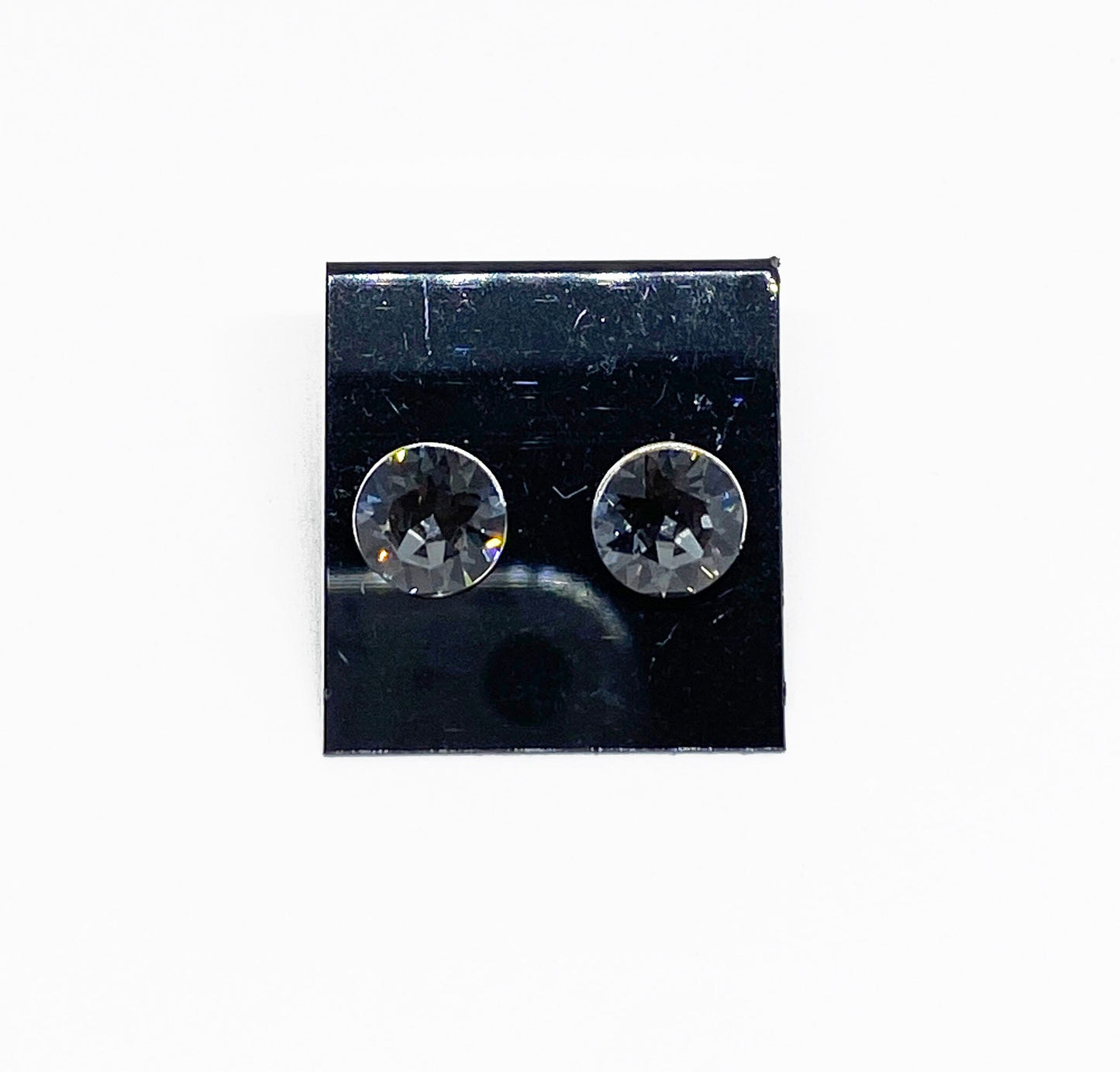 8mm Swarovski Crystal Stud Earrings in Crystal Silver Night, set in Sterling Silver