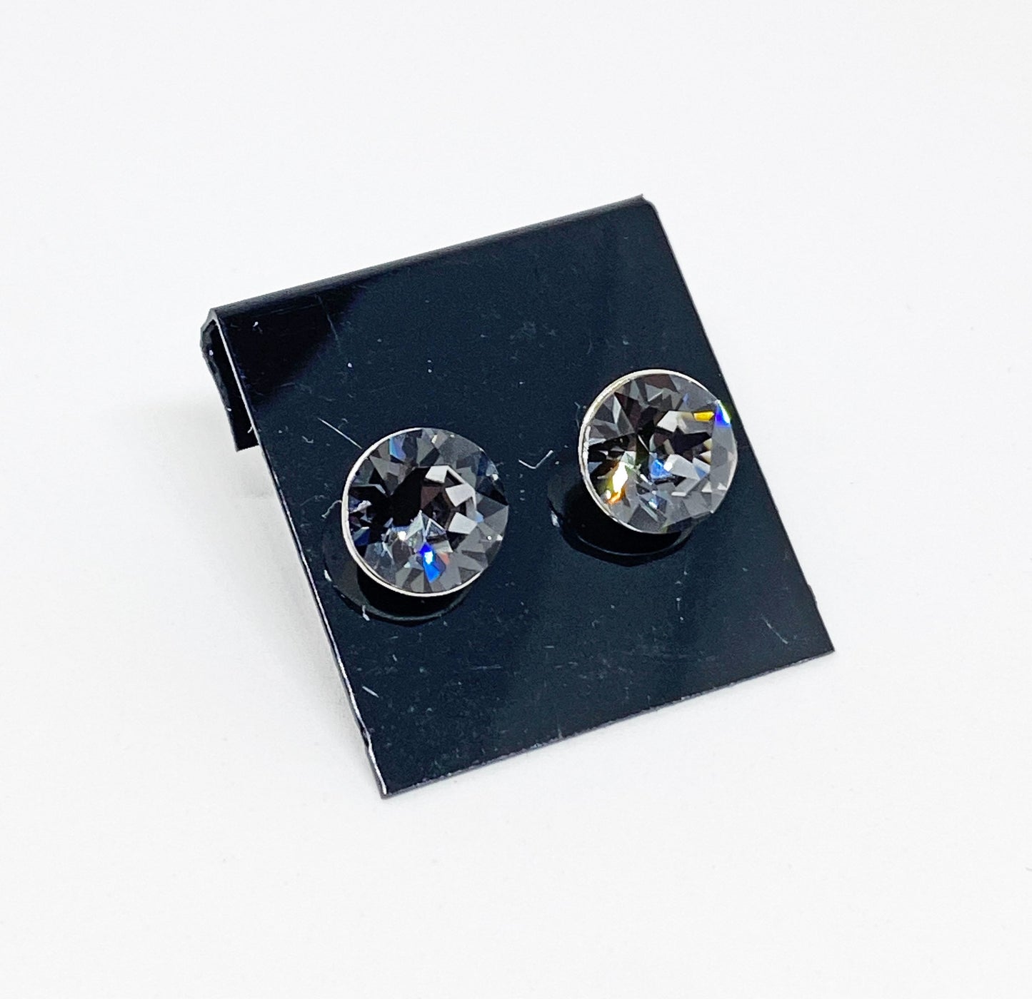 8mm Swarovski Crystal Stud Earrings in Crystal Silver Night, set in Sterling Silver