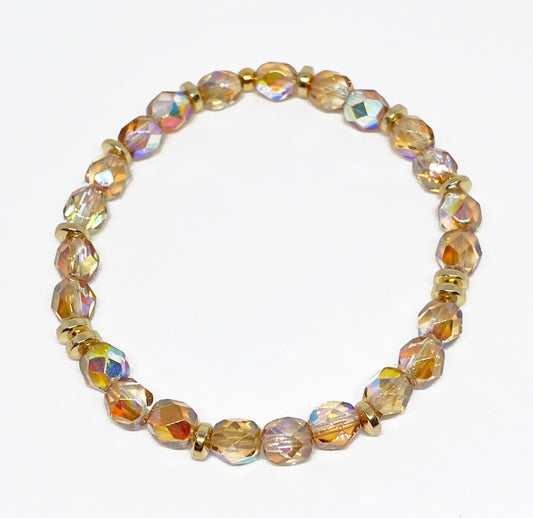 6mm Faceted Crystal Bracelet in Celsian with Gold Accents