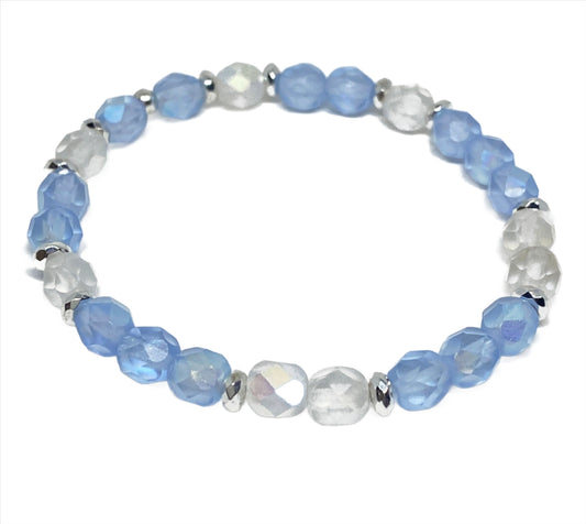 Faceted Crystal Bracelet in Matte Opal AB and Matte Ice Blue
