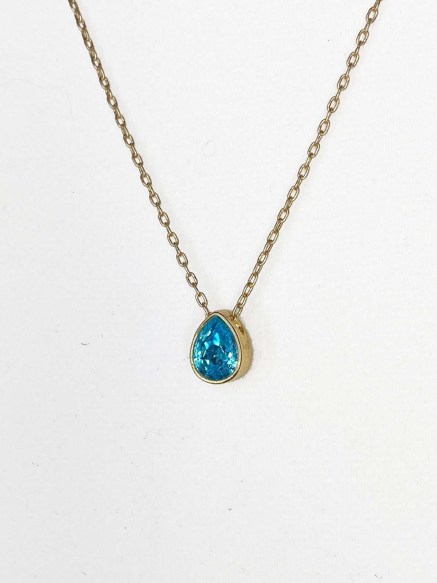 Swarovski Crystal Petite Teardrop Gold Pendant Necklace in Light Turquoise