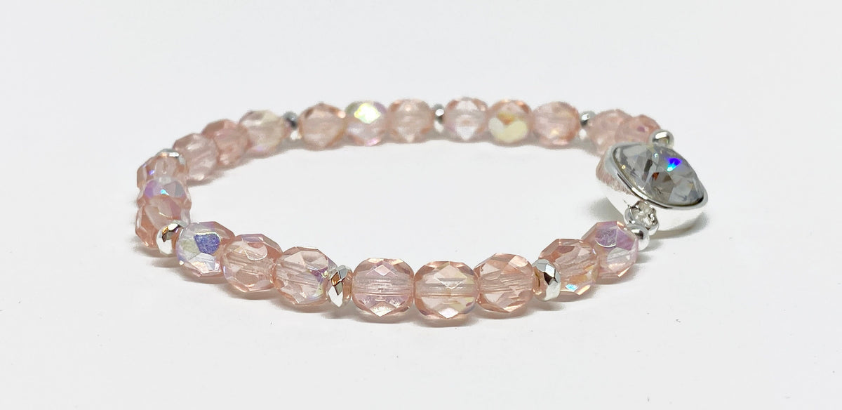 Swarovski 10mm Cushion Crystal Bracelet Silver Shade with Light Rose Glass Beads