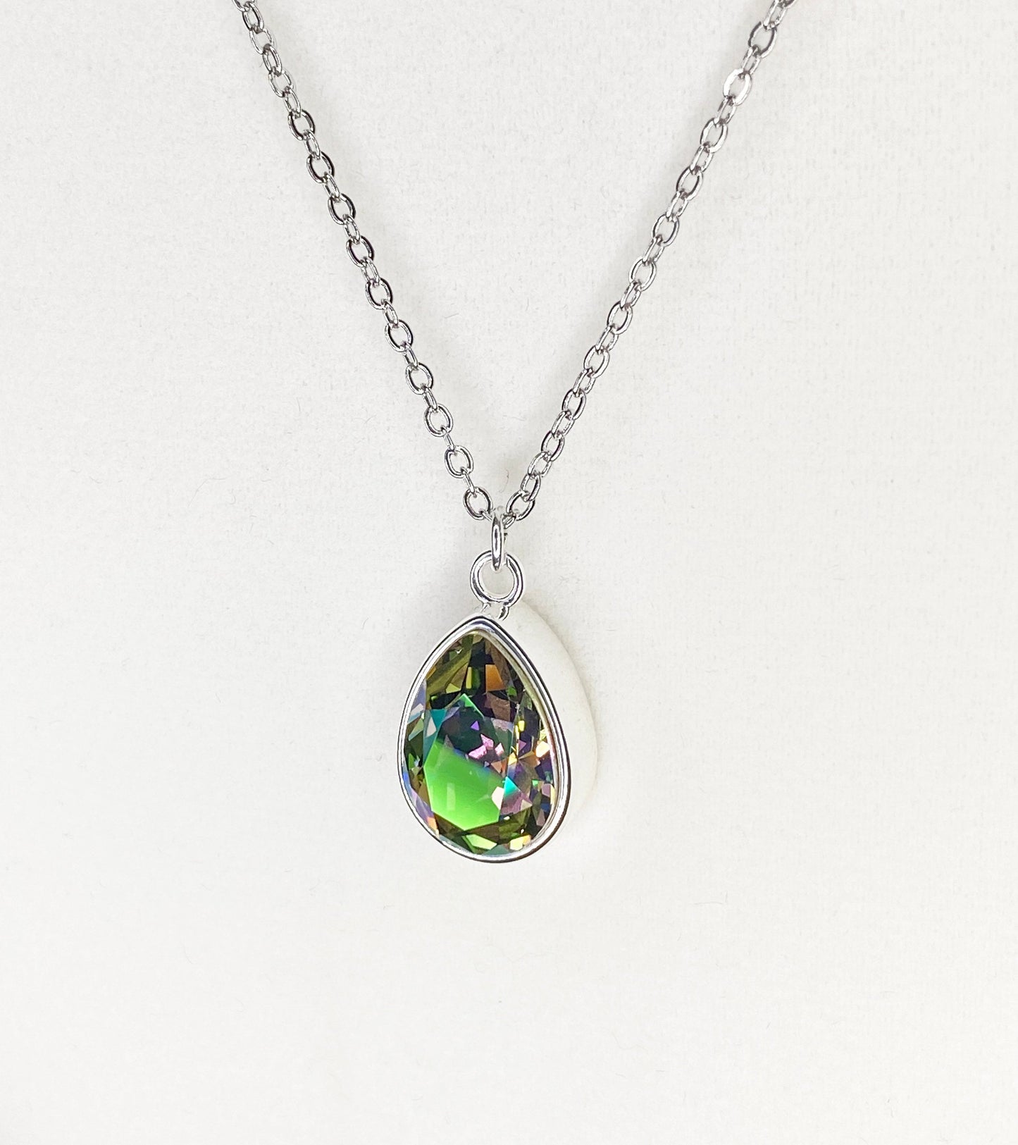 Swarovski Crystal Teardrop Pendant Necklace in Silver and Paradise Shine
