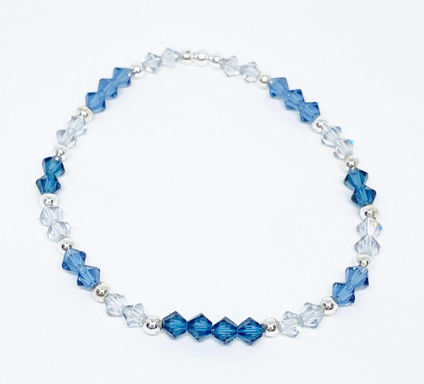 Swarovski Crystal Bicone Beaded Stretch Accent Bracelet in Denim Blue, Montana, and Shadow Crystal