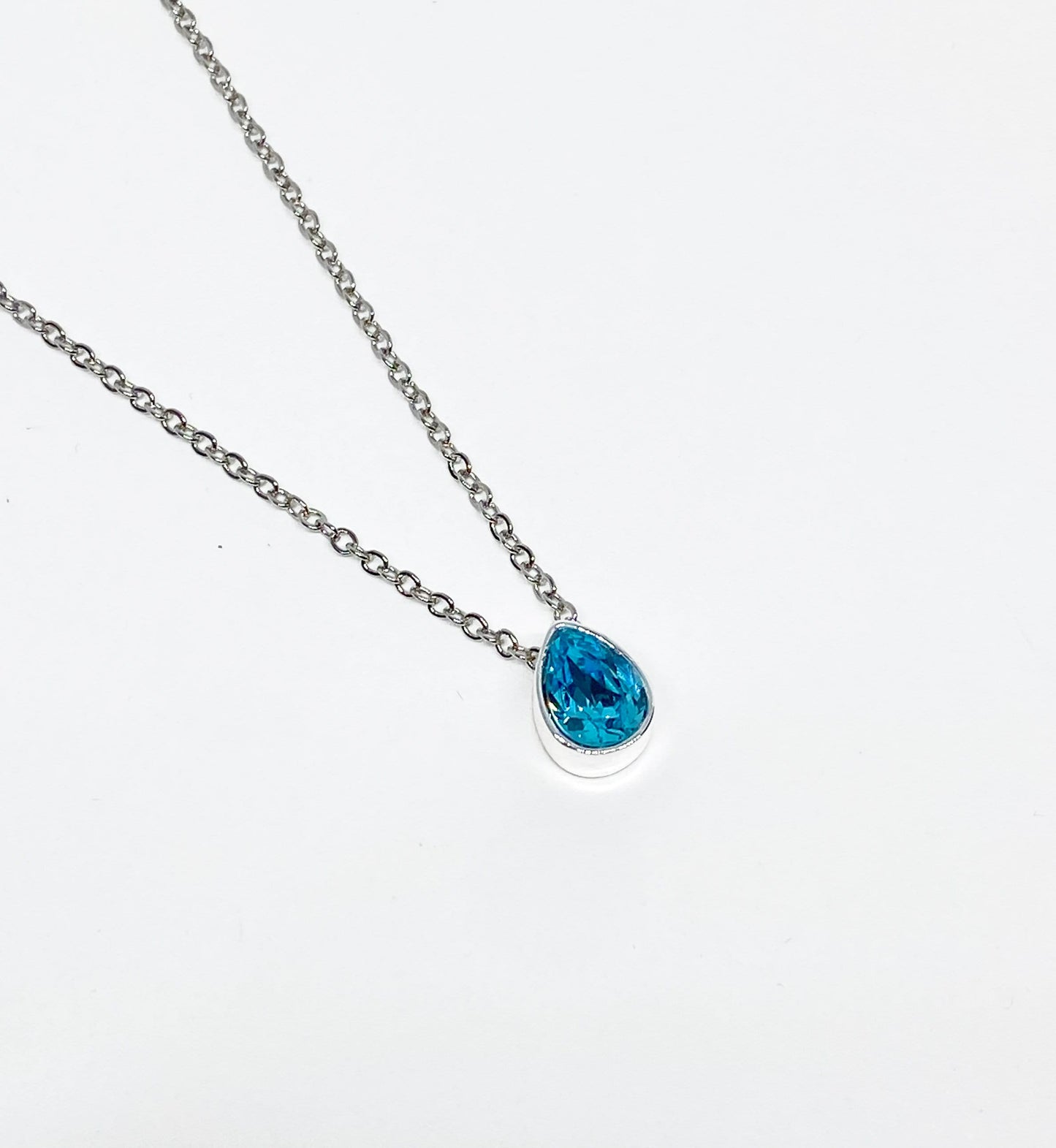 Swarovski Crystal Petite Teardrop Pendant Silver Necklace in Light Turquoise