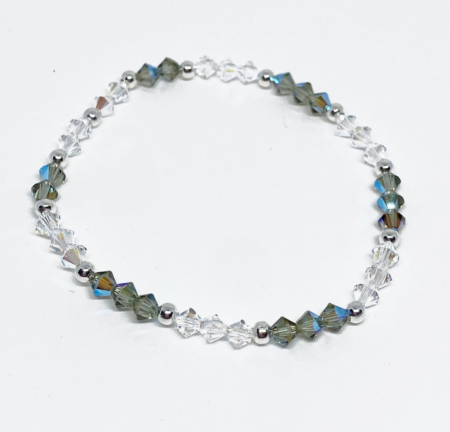 Swarovski Crystal Stretch Accent Bracelet in Gray Shimmer - with Black Diamond and Crystal Shimmer Swarovski Crystals