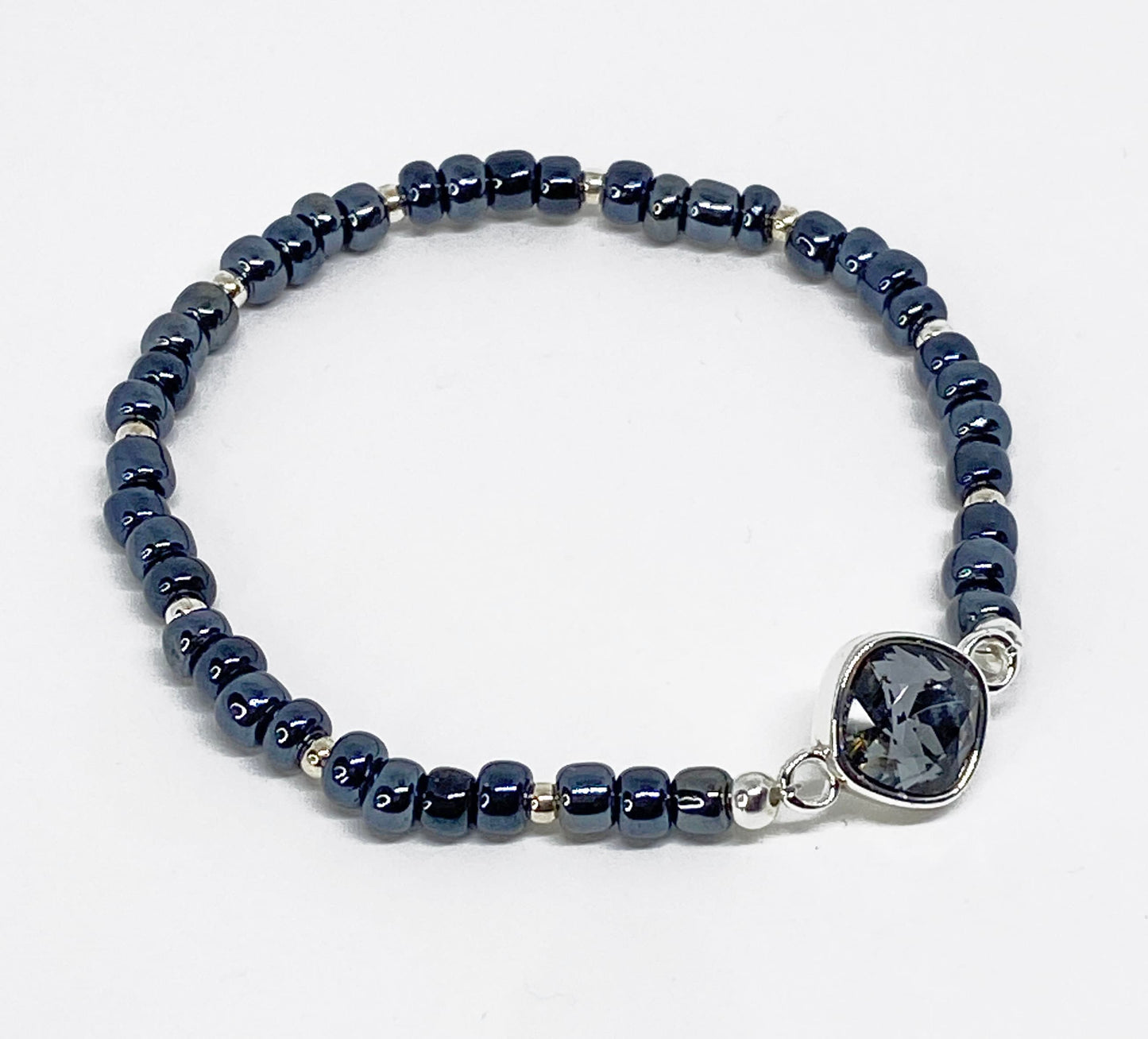 Swarovski Crystal 8mm Cushion Bracelet in Crystal Silver Night