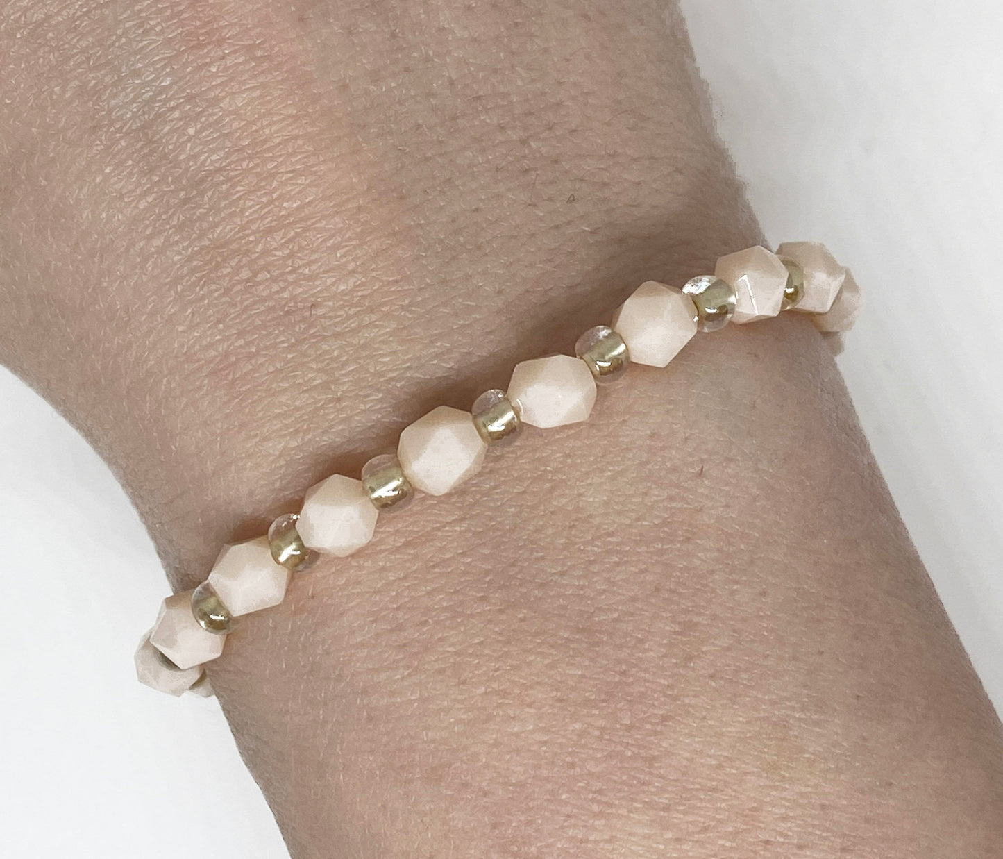 Glass Faceted Crystal Bracelet in Baby Pink and Light Beige