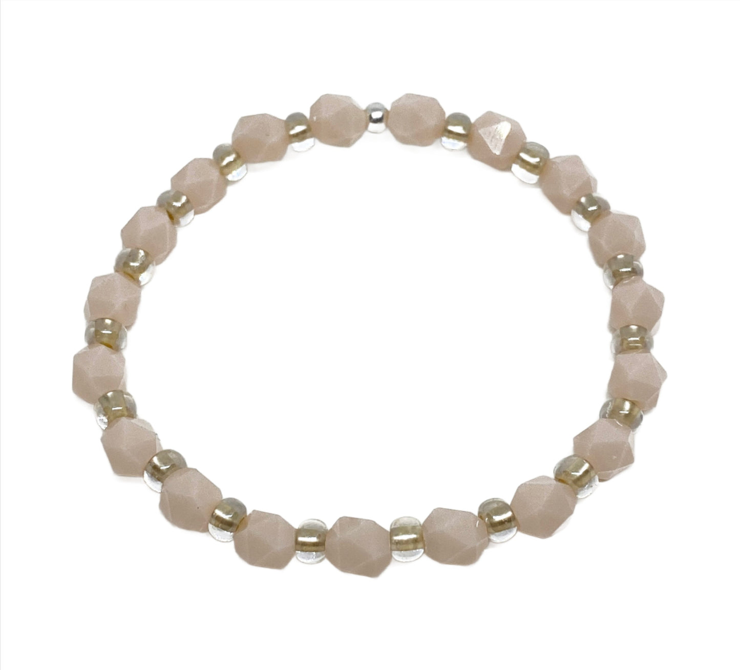 Glass Faceted Crystal Bracelet in Baby Pink and Light Beige