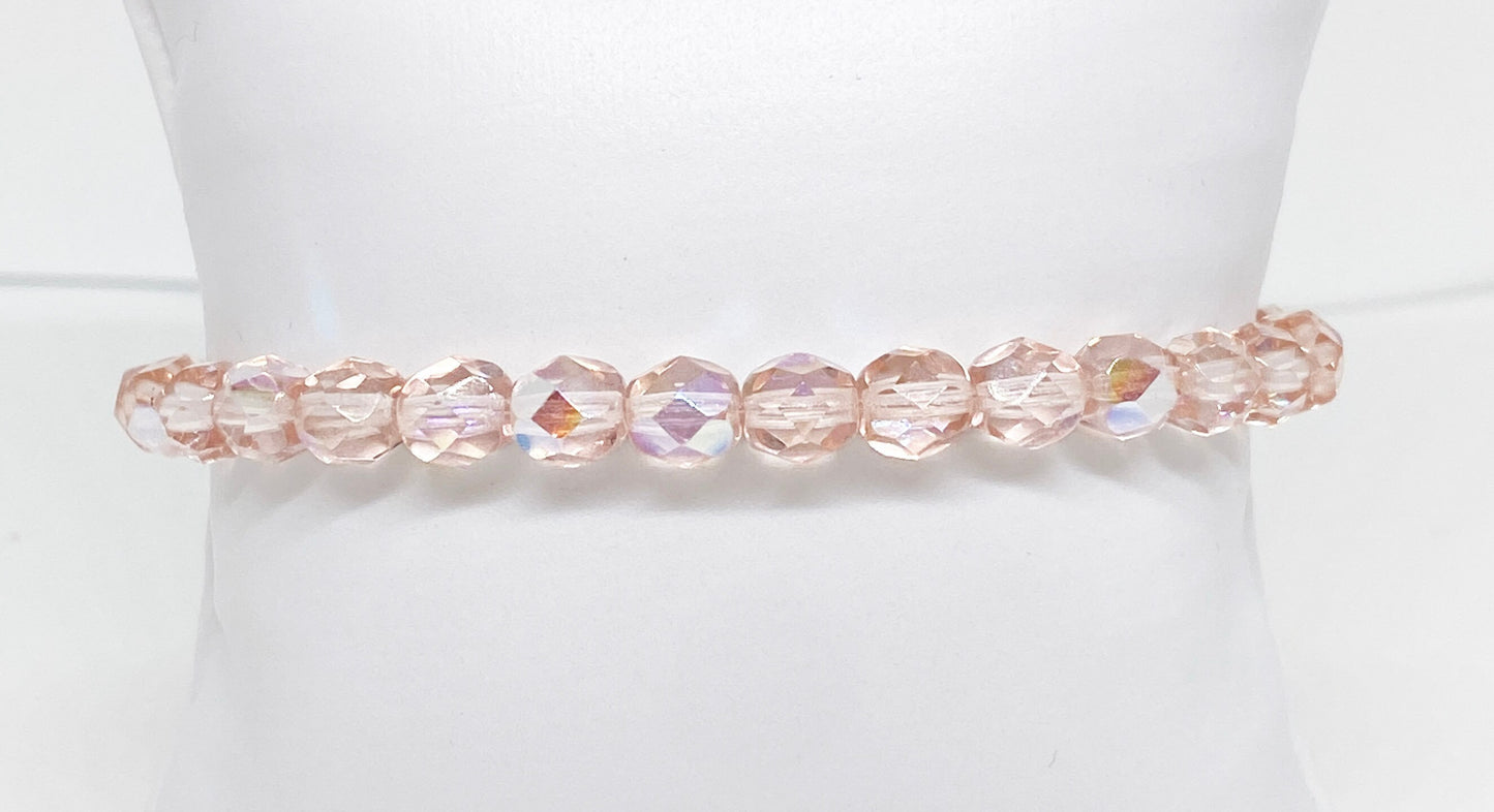 6mm Faceted Glass Crystal Bracelet in Light Rose Aurora Borealis