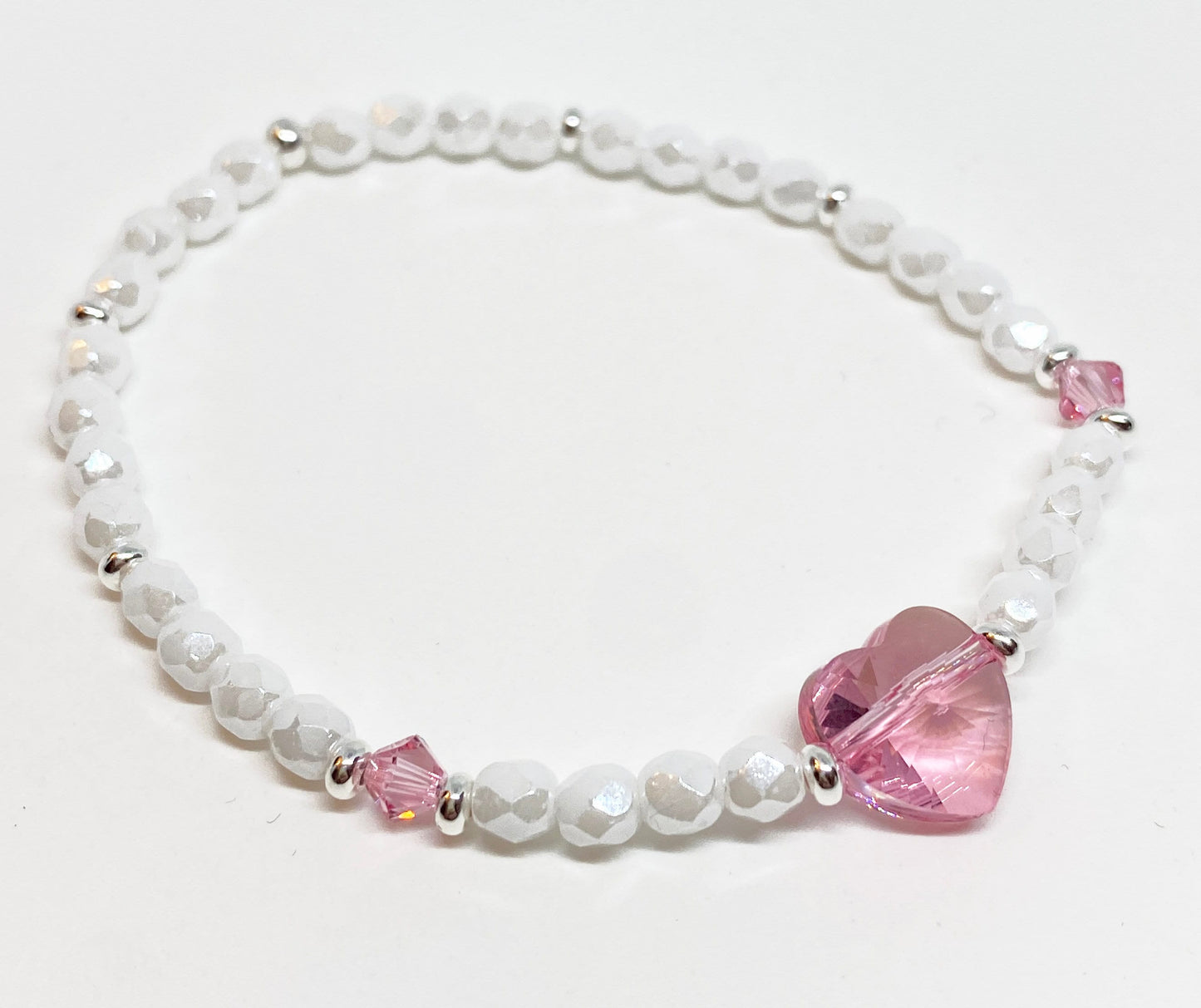Swarovski Crystal Heart Bracelet in Light Rose and White Opal