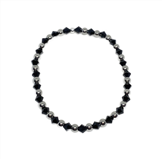 Swarovski Crystal Accent Bracelet in Black and Rhodium Silver