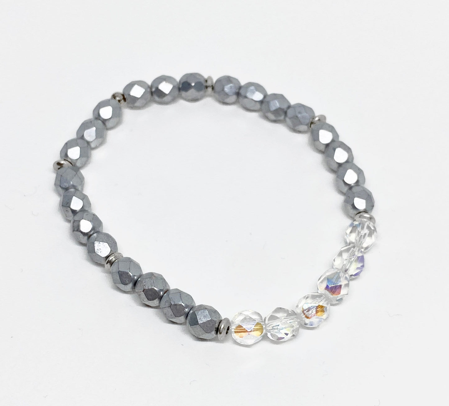 Silver Painted Czech Bead Bracelet with Crystal AB