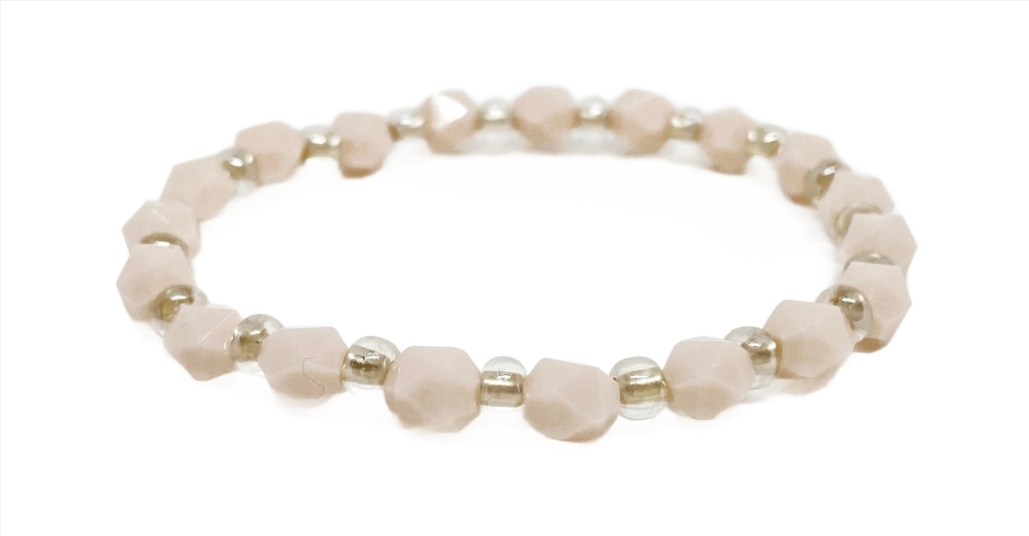 Glass Faceted Crystal Bracelet in Baby Pink and Light Beige