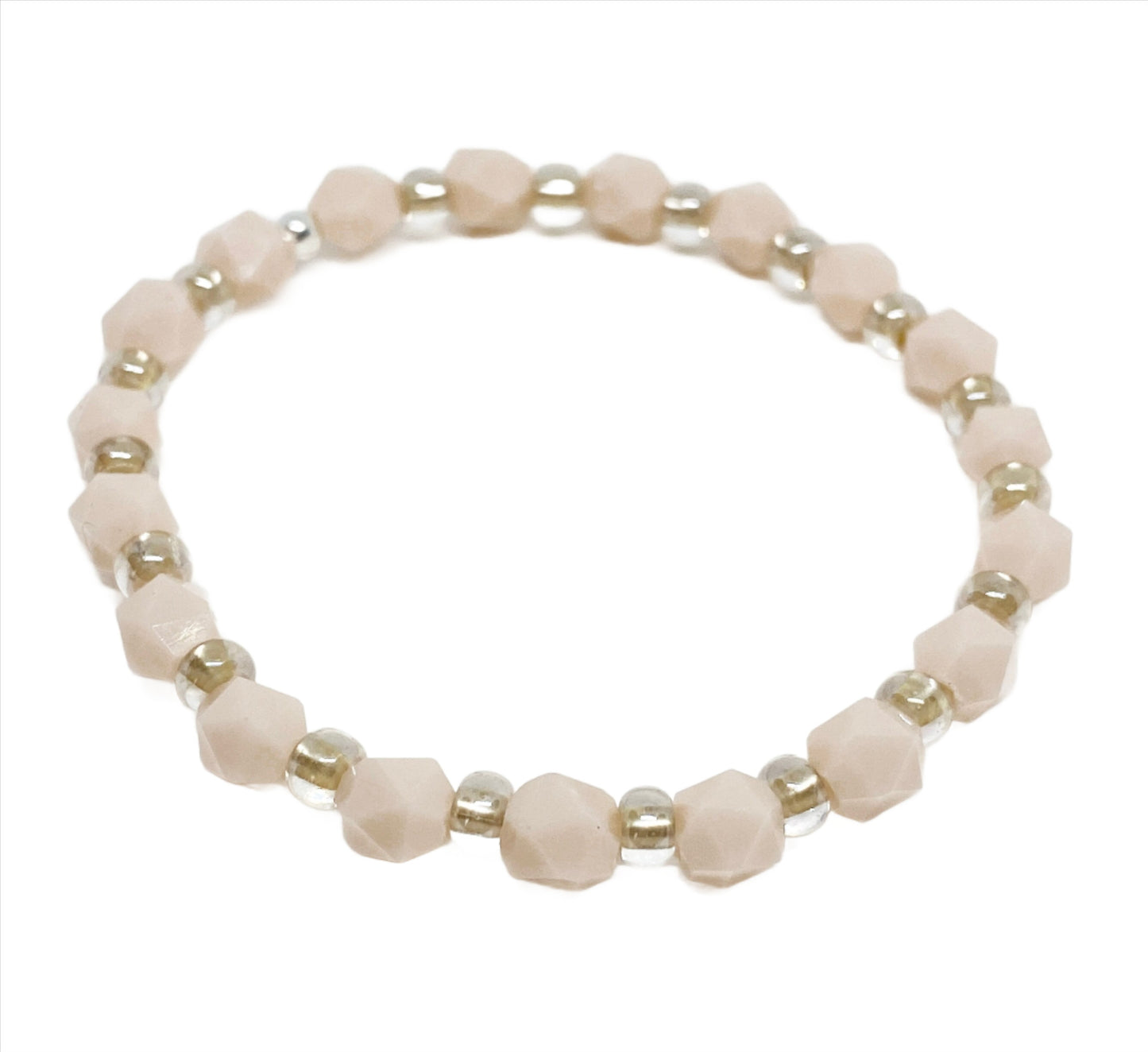 Glass Faceted Crystal Bracelet in Baby Pink and Light Beige