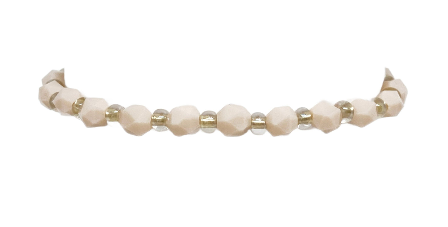 Glass Faceted Crystal Bracelet in Baby Pink and Light Beige