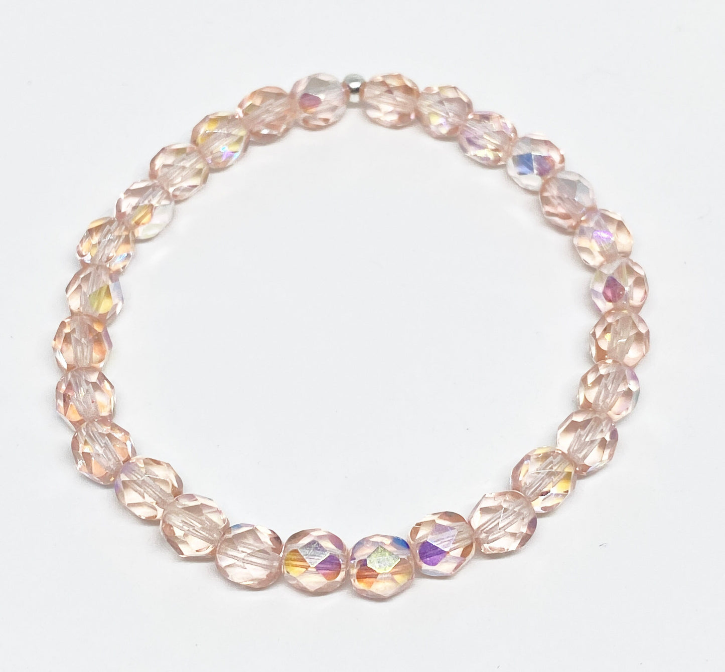 6mm Faceted Glass Crystal Bracelet in Light Rose Aurora Borealis