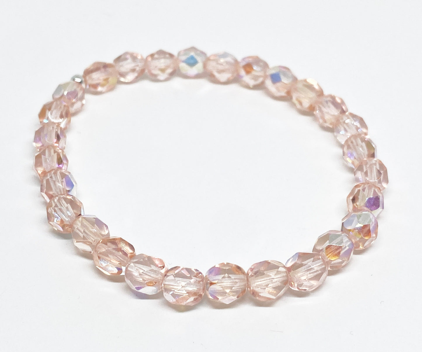 6mm Faceted Glass Crystal Bracelet in Light Rose Aurora Borealis