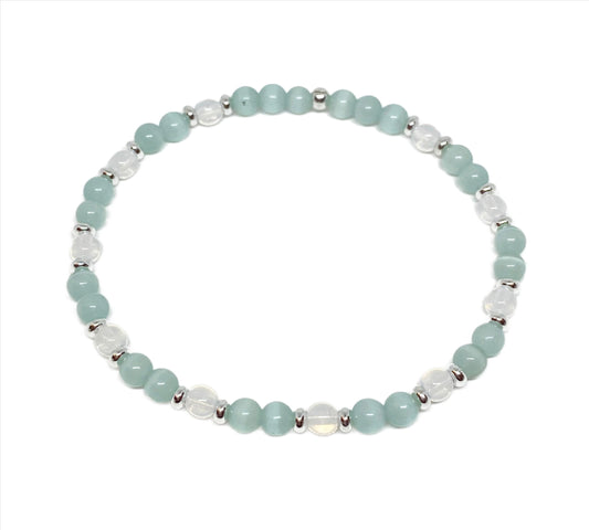 4mm Round Glass Beaded Bracelet in Lt Sapphire, Aqua, Pink, or Amethyst