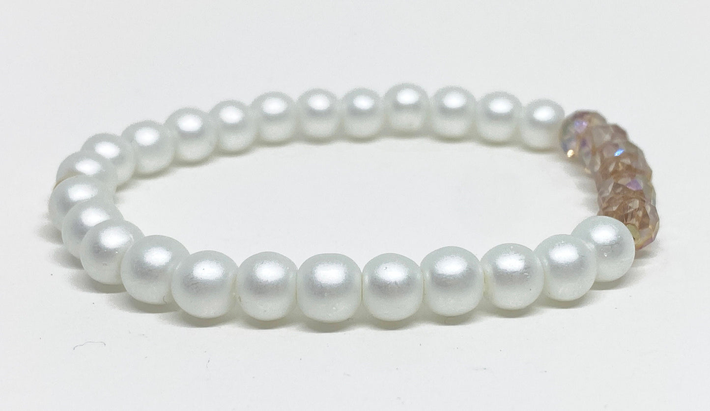 Faceted Crystal Pink and Pearlized Finish Beaded Accent Bracelet