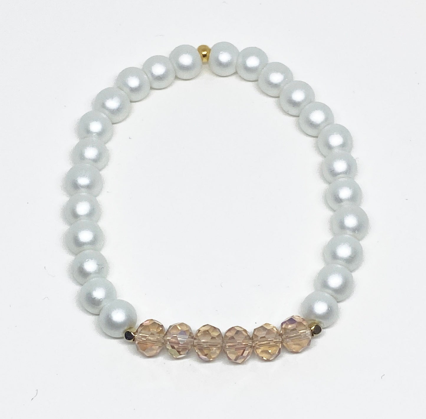 Faceted Crystal Pink and Pearlized Finish Beaded Accent Bracelet