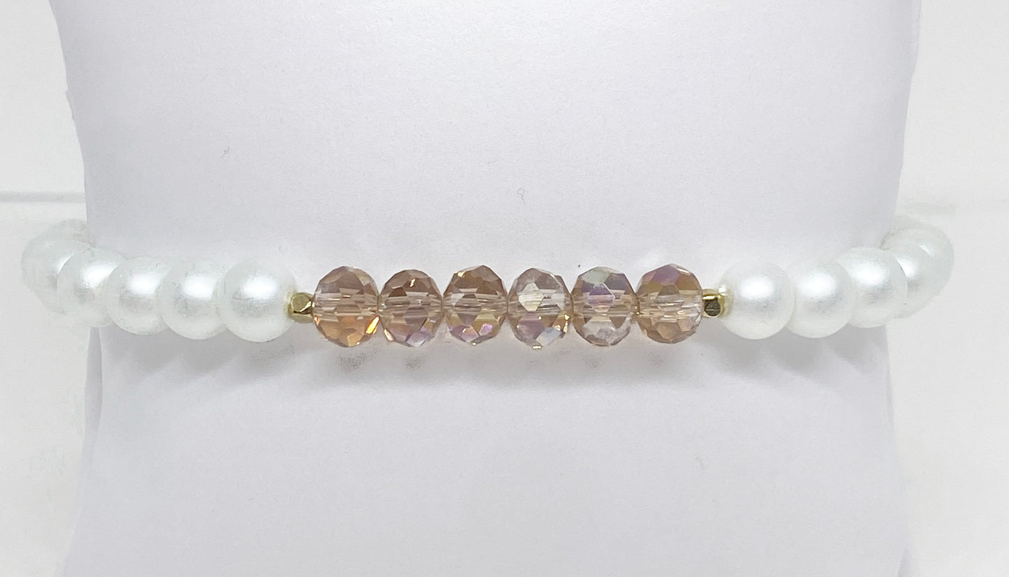 Faceted Crystal Pink and Pearlized Finish Beaded Accent Bracelet