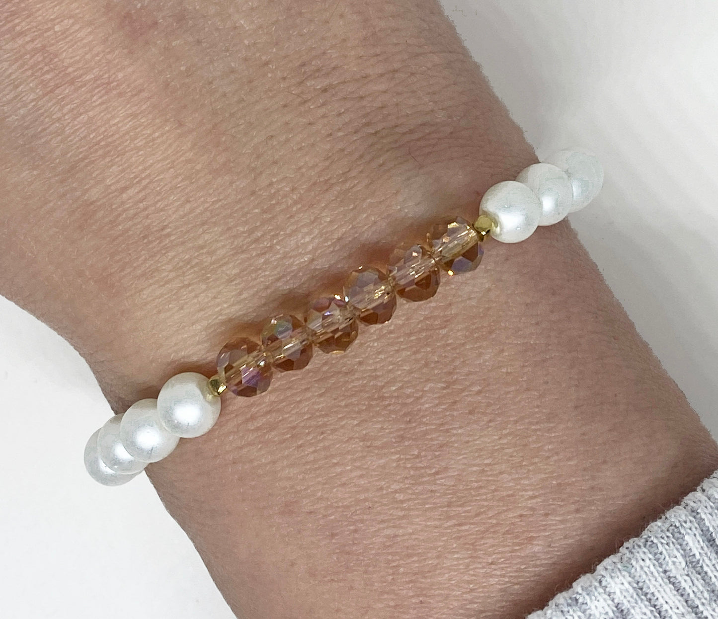 Faceted Crystal Pink and Pearlized Finish Beaded Accent Bracelet
