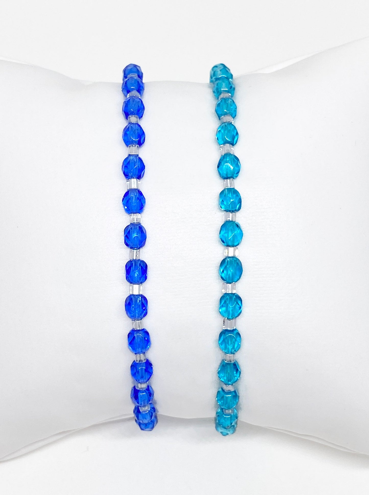 Mini Czech Glass Crystal 4mm Accent Bracelet in Aqua or Cobalt