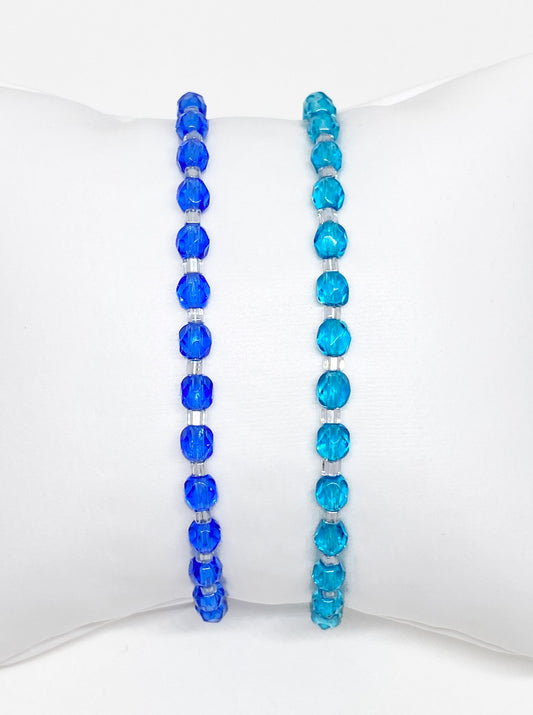 Mini Czech Glass Crystal 4mm Accent Bracelet in Aqua or Cobalt