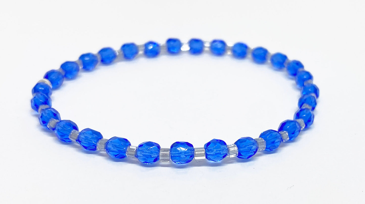 Mini Czech Glass Crystal 4mm Accent Bracelet in Aqua or Cobalt