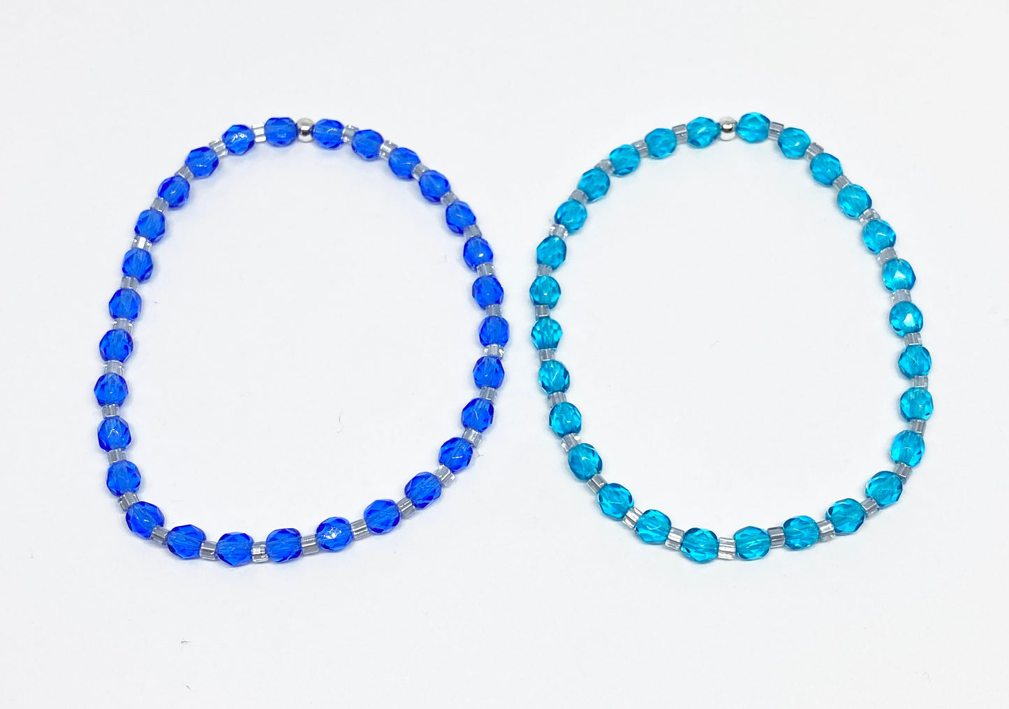 Mini Czech Glass Crystal 4mm Accent Bracelet in Aqua or Cobalt