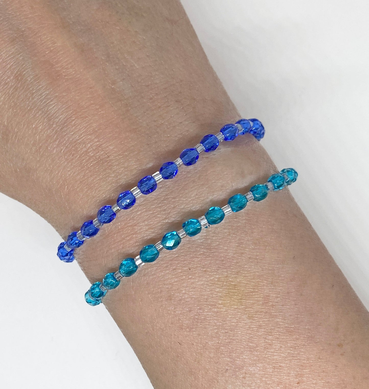 Mini Czech Glass Crystal 4mm Accent Bracelet in Aqua or Cobalt
