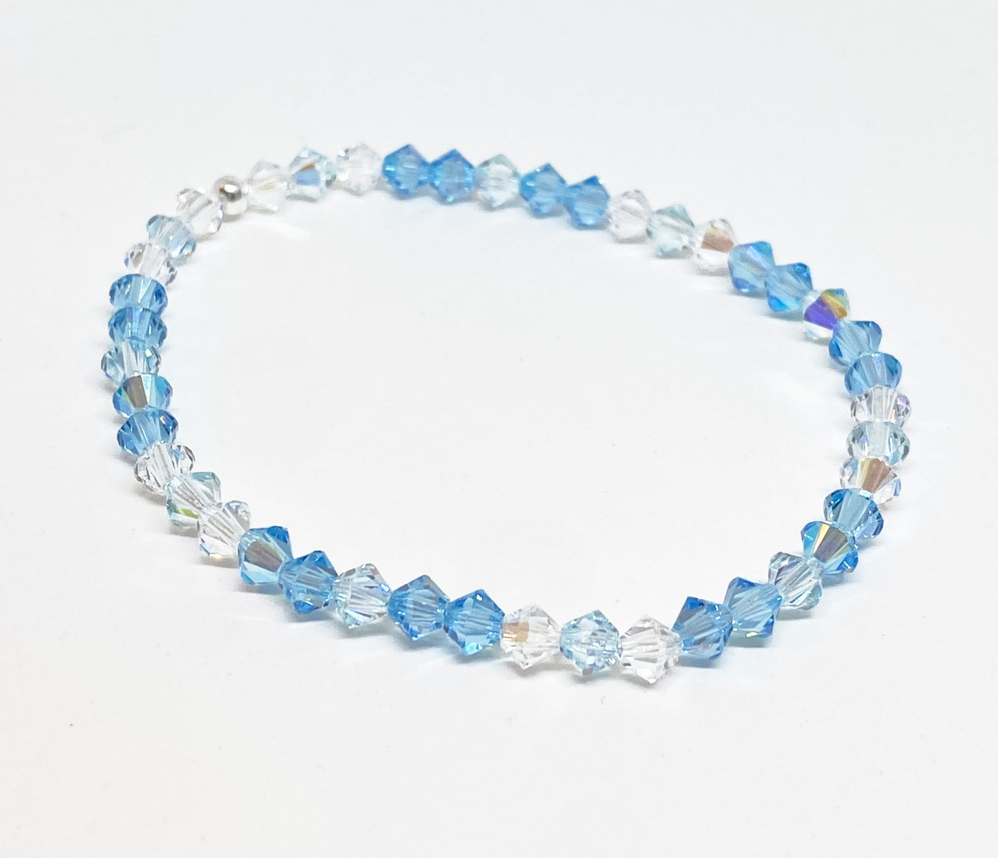 Swarovski Crystal Stretch Accent Bracelet in Cool Water Blue- with Aquamarine and Light Blue Swarovski Crystals