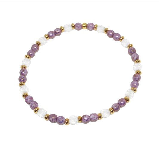 Marbled Glass Beaded Accent Bracelet in Purple and Blue