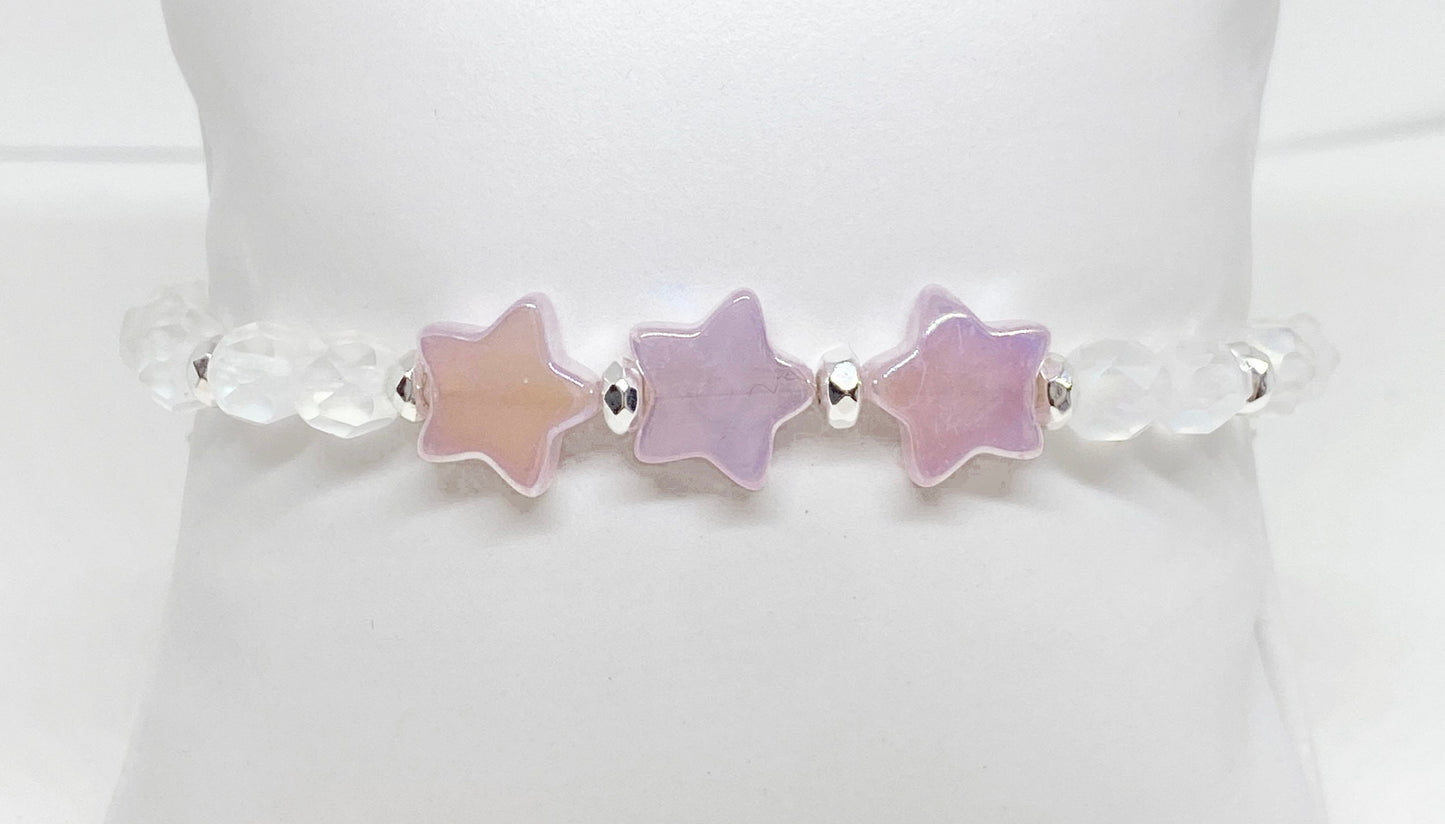 6mm Crystal Bead Bracelet in White Opal AB with Light Pink AB Star Beads