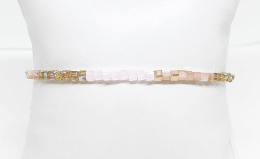Dainty Square Glass Beaded Bracelet in Pink