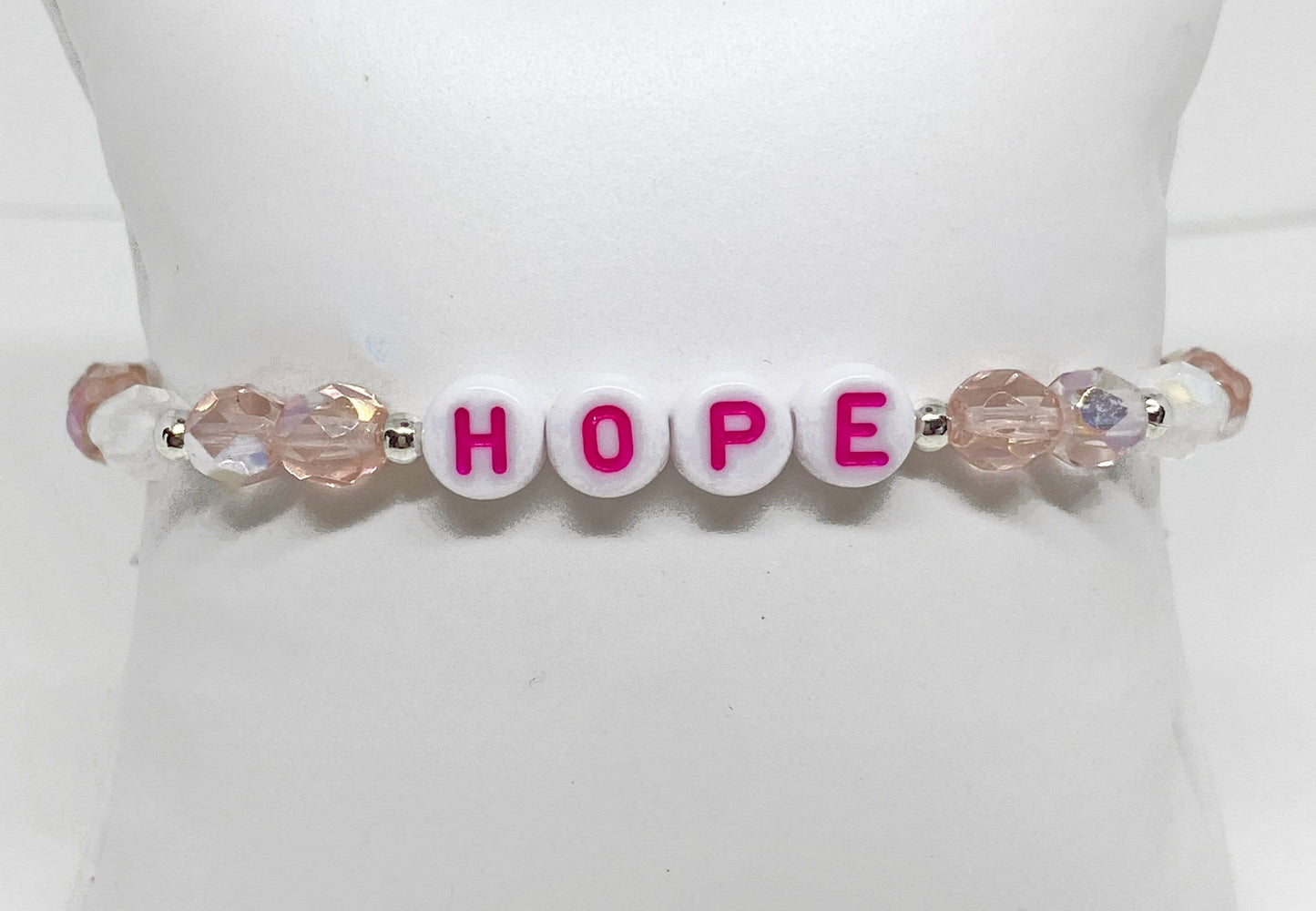 HOPE Limited Edition Crystal Beaded Bracelet in Light Rose and Opal AB for Breast Cancer Awareness