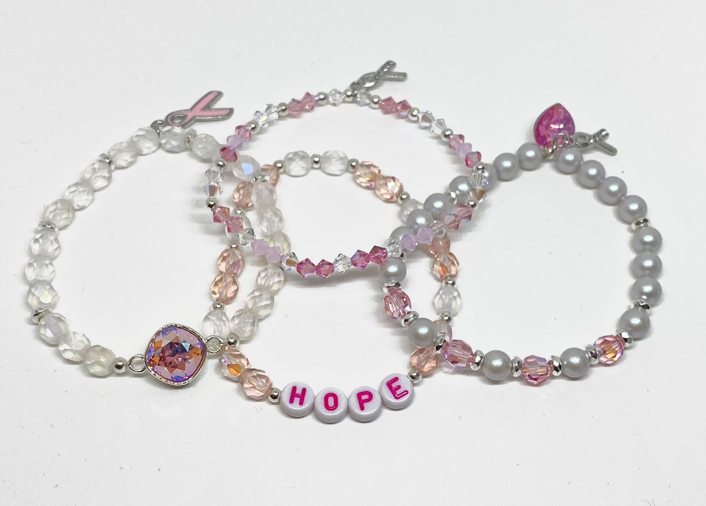 HOPE Limited Edition Crystal Beaded Bracelet in Light Rose and Opal AB for Breast Cancer Awareness