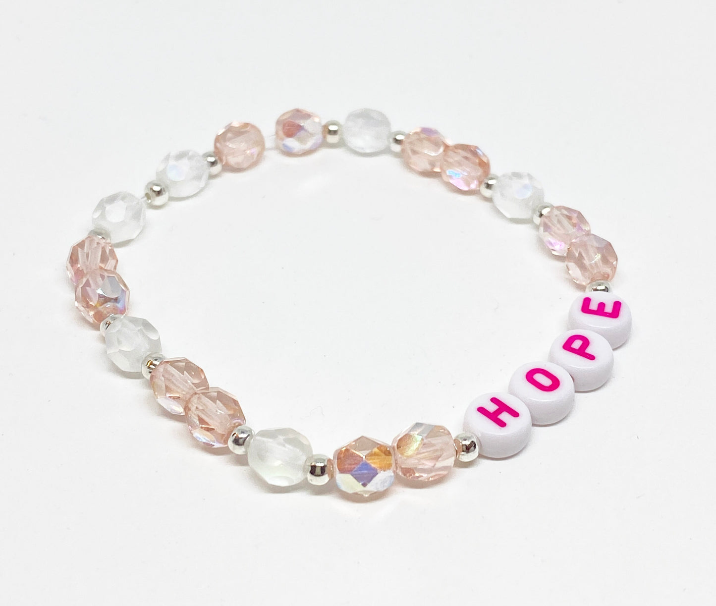 HOPE Limited Edition Crystal Beaded Bracelet in Light Rose and Opal AB for Breast Cancer Awareness