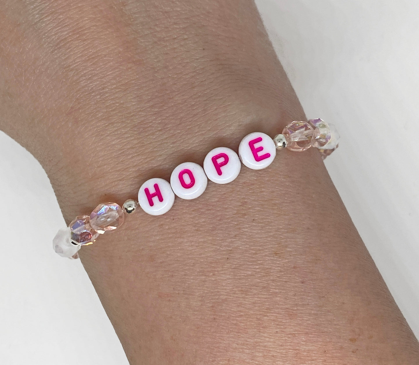 HOPE Limited Edition Crystal Beaded Bracelet in Light Rose and Opal AB for Breast Cancer Awareness