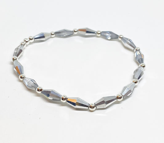 Silver Elongated Bicone Glass Crystal Beaded Bracelet