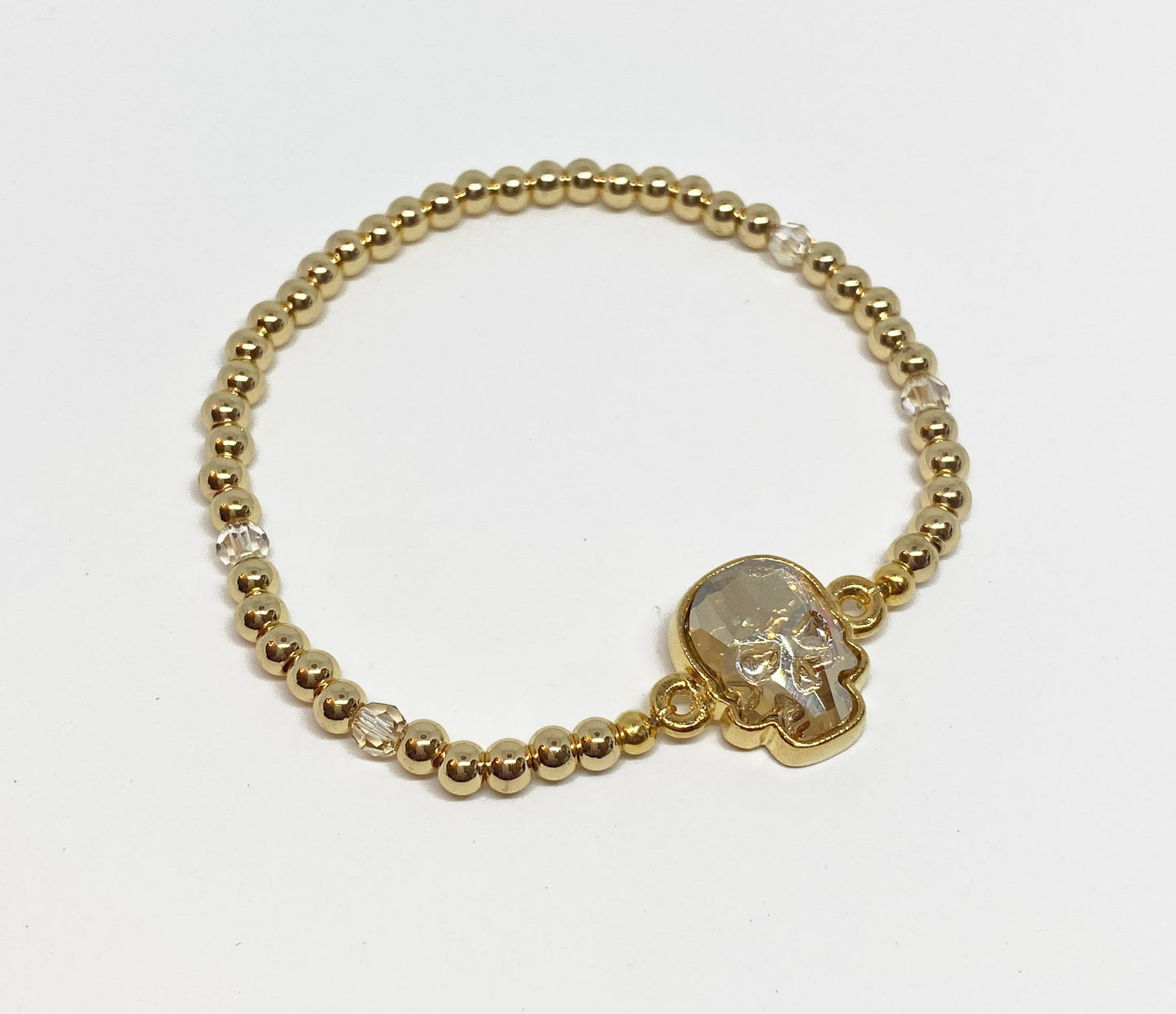 Swarovski Crystal Skull Beaded Bracelet in Gold