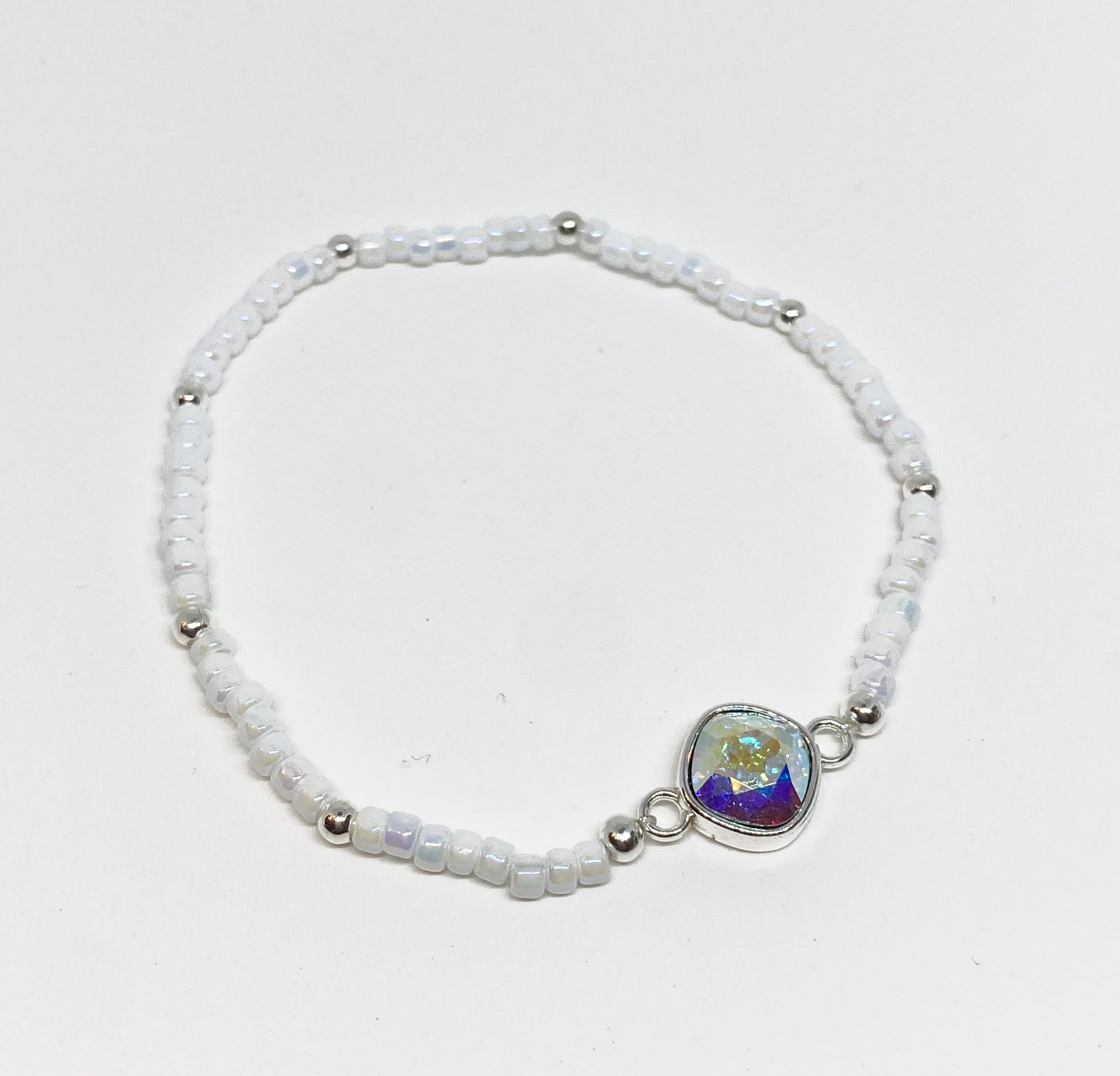 Swarovski Crystal 8mm Cushion Bracelet in Aurora Borealis and White