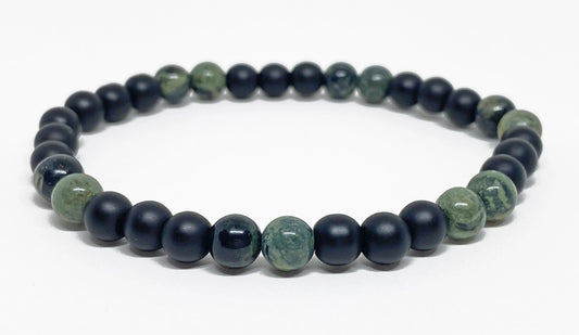 Mens Black Onyx and Kambaba Jasper Healing Gemstone Bracelet