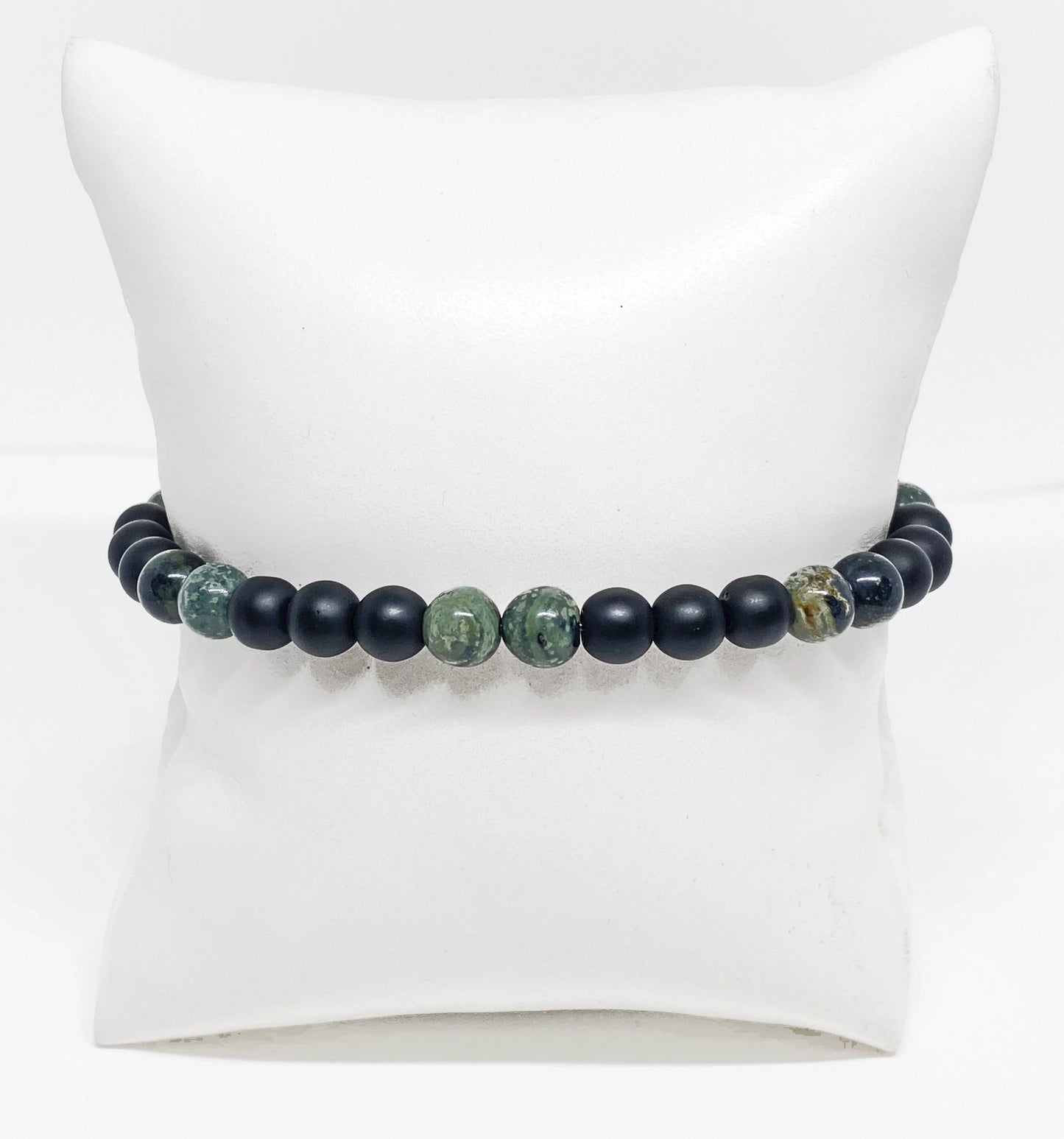 Mens Black Onyx and Kambaba Jasper Healing Gemstone Bracelet