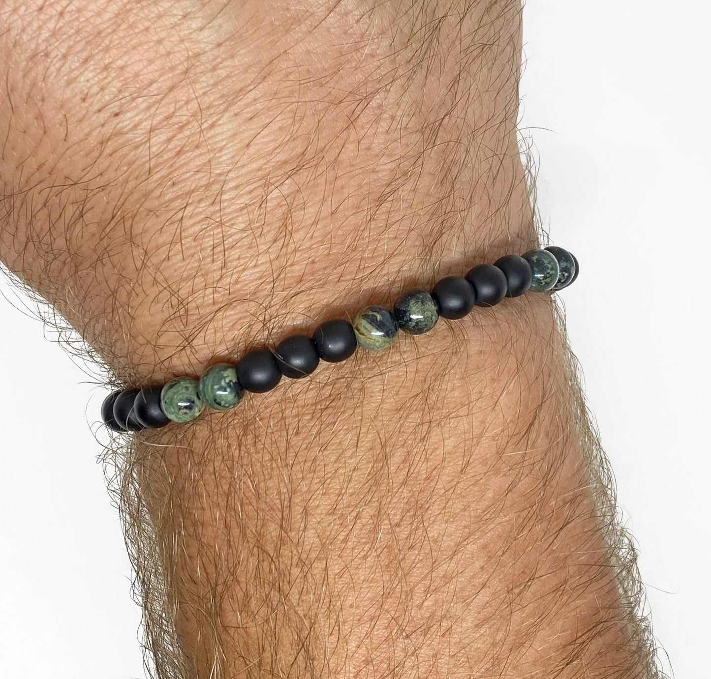 Mens Black Onyx and Kambaba Jasper Healing Gemstone Bracelet