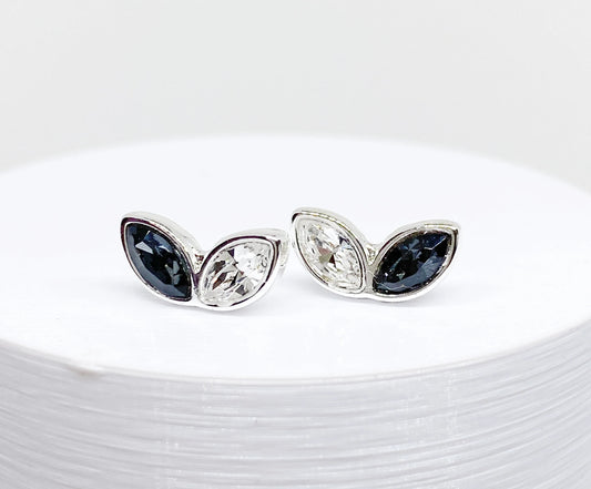 Swarovski Crystal Leaf Stud Earrings in Sterling Silver, with Gray Swarovski Crystals